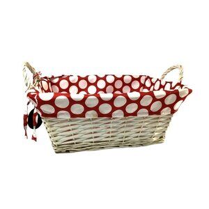 RED & WHITE DOTS WICKER WOVEN STORAGE RECTANGULAR BASKET